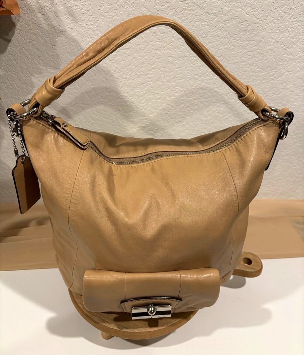 Coach Kristin Leather Hobo Shoulder Bag Beige Tan Pink Lining L0969-14783